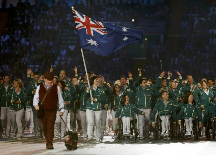Members of Australia&#039;s team enter he stadium during the opening ceremony for the 2014 Commonwealth Games at Celtic Park in Glasgow, Scotland, July 23, 2014.       REUTERS/Jim Young