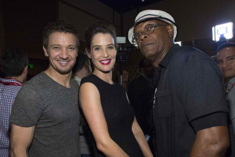 Cast members Jeremy Renner (L), Cobie Smulders and Samuel L. Jackson pose at a press line for &quot;Avengers: Age of Ultron&quot; during the 2014 Comic-Con International Convention in San Diego, California July 26, 2014.