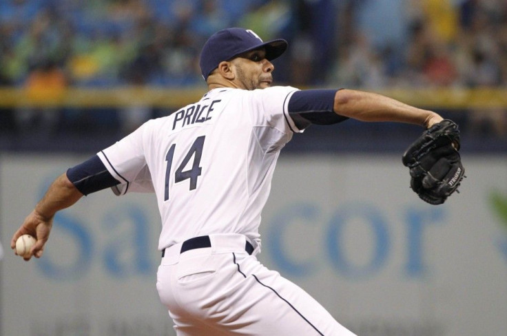 Jul 30, 2014; St. Petersburg, FL, USA; Tampa Bay Rays starting pitcher David Price (14) throws a pitch during the second inning against the Milwaukee Brewers at Tropicana Field.