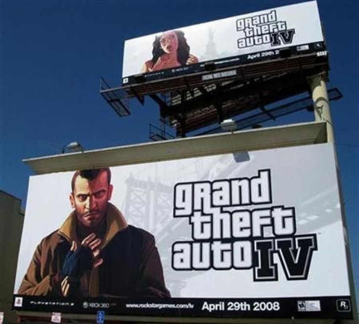An advertisement for Take-Two Interactive Software&#039;s &quot;Grand Theft Auto 4&quot; video game