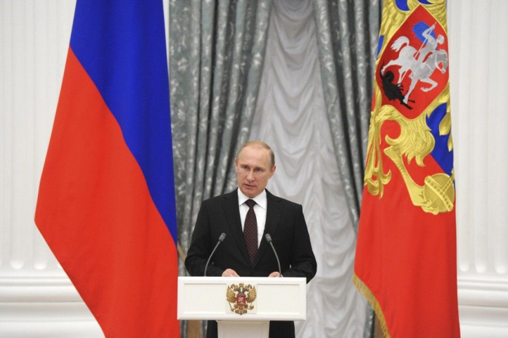 Russian President Putin Delivers a Speech during a Meeting at Kremlin in Moscow