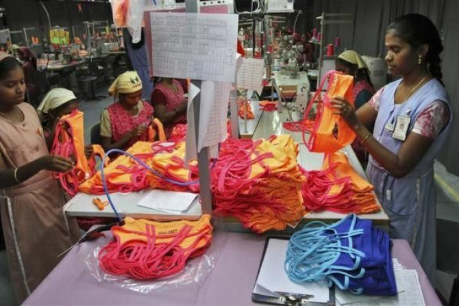 Employees sort lingerie before packing them inside the Intimate Fashions factory in Kanchipuram district, 30 km (18 miles) south of Chennai, May 22, 2012.