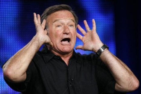 Robin Williams gestures during a panel discussion for his upcoming HBO show &quot;Robin Williams: Weapons of Self-Destruction&quot; at the Television Critics Association Cable summer press tour in Pasadena, July 30, 2009.