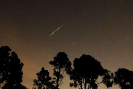 A Perseid meteor streaks towards the horizon during the annual Persied meteor shower in Palm Beach Gardens, Florida