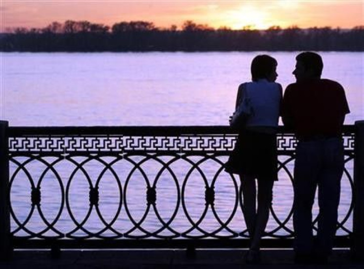 A couple shares their love on the banks of Volga River