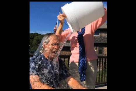 Former U.S. President George W. Bush takes the &quot;Ice Bucket Challenge&quot; which aims to raise money and awareness for ALS