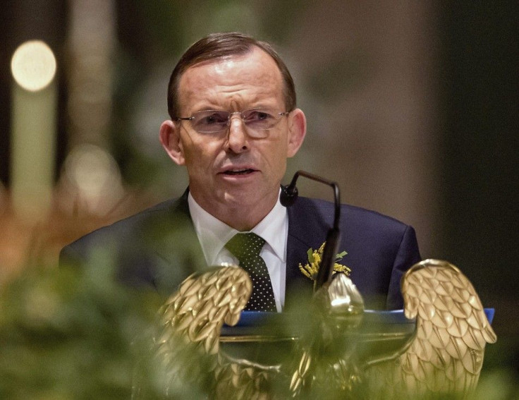 Australian Prime Minister Abbott delivers remarks at a national memorial service in Melbourne