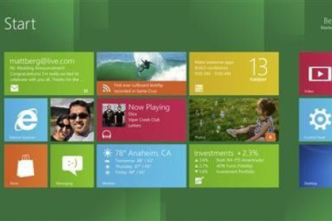 The Windows 8 home screen is shown in this publicity photo