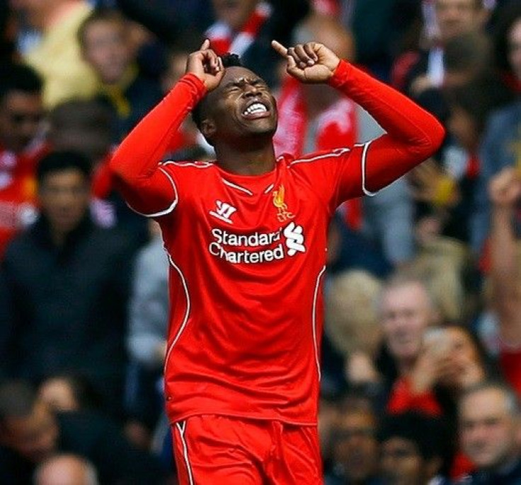 Liverpool&#039;s Daniel Sturridge celebrates after scoring a goal against Southampton during their English Premier League soccer match at Anfield in Liverpool, northern England August 17, 2014.