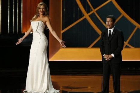 The Academy of Television Arts and Sciences Chairman Bruce Rosenblum speaks as actress Sofia Vergara from 'Modern Family' slowly spins on a turntable 
