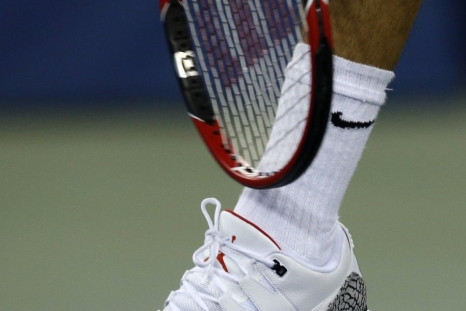 Roger Federer of Switzerland serves