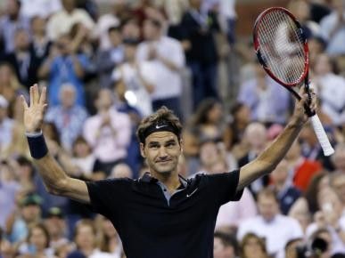 Roger Federer of Switzerland celebrates after defeating Marinko Matosevic of Australia following their mens singles match at the U.S. Open tennis tournament in New York August 26, 2014. REUTERSShannon Stapleton 
