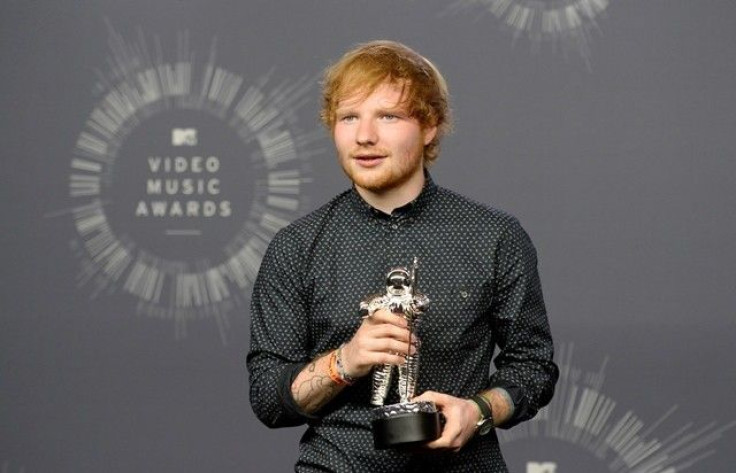 Singer Ed Sheeran Poses Backstage After Winning The Award For Best Male Video For 'Sing'.