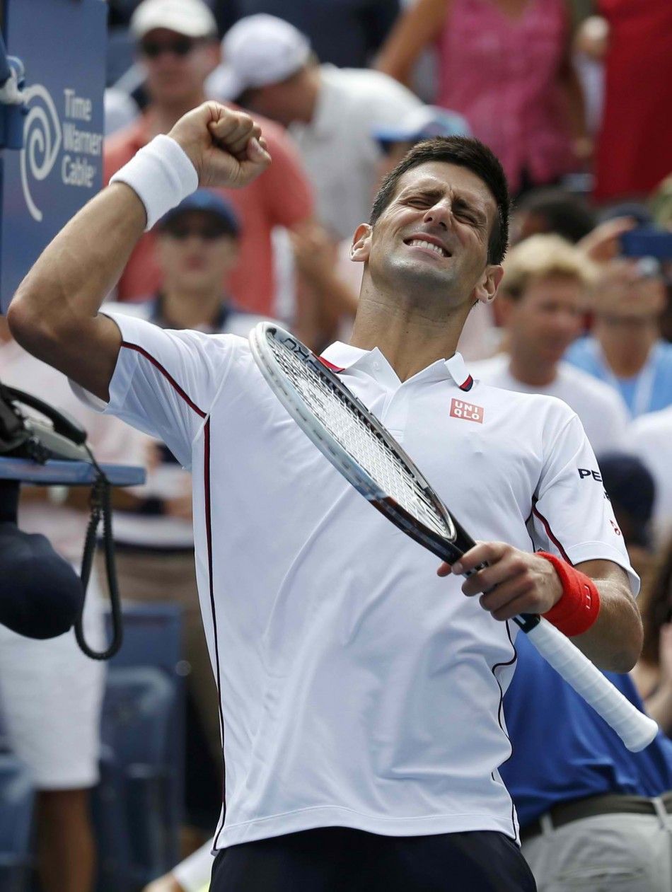 Novak Djokovic of Serbia reacts after defeating Sam Querrey of the U.S. at the 2014 U.S. Open tennis tournament in New York, August 30, 2014. REUTERSRay Stubblebine