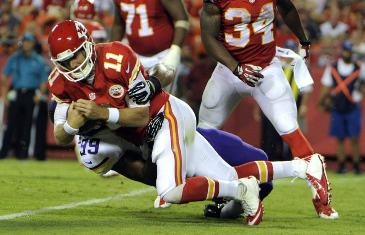 Minnesota Vikings Corey Wootton sacks Kansas City Chiefs quarterback Alex Smith