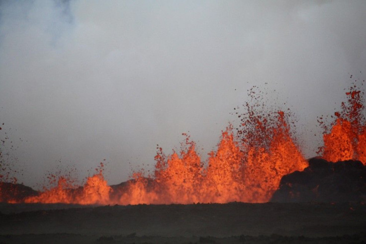 The lava flows on the the ground after the Bardabunga volcano erupted again on August 31, 2014. 