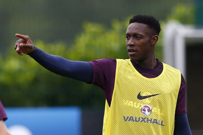 England's Danny Welbeck gestures during a training session at Arsenal's training facility in London Colney, north of London, September 1, 2014. England will play Norway in a friendly soccer match in London on Wednesday.