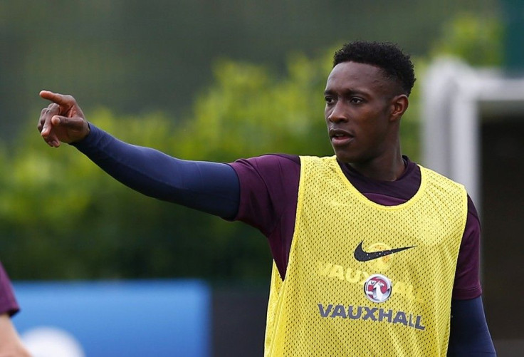 England's Danny Welbeck gestures during a training session at Arsenal's training facility in London Colney, north of London, September 1, 2014. England will play Norway in a friendly soccer match in London on Wednesday.