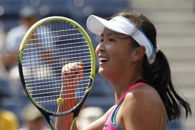 Peng Shuai of China celebrates her victory over Belinda Bencic of Switzerland in their quarterfinals match at the 2014 U.S. Open tennis tournament in New York, September 2, 2014.