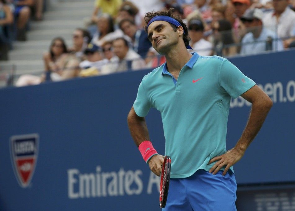 Roger Federer of Switzerland reacts
