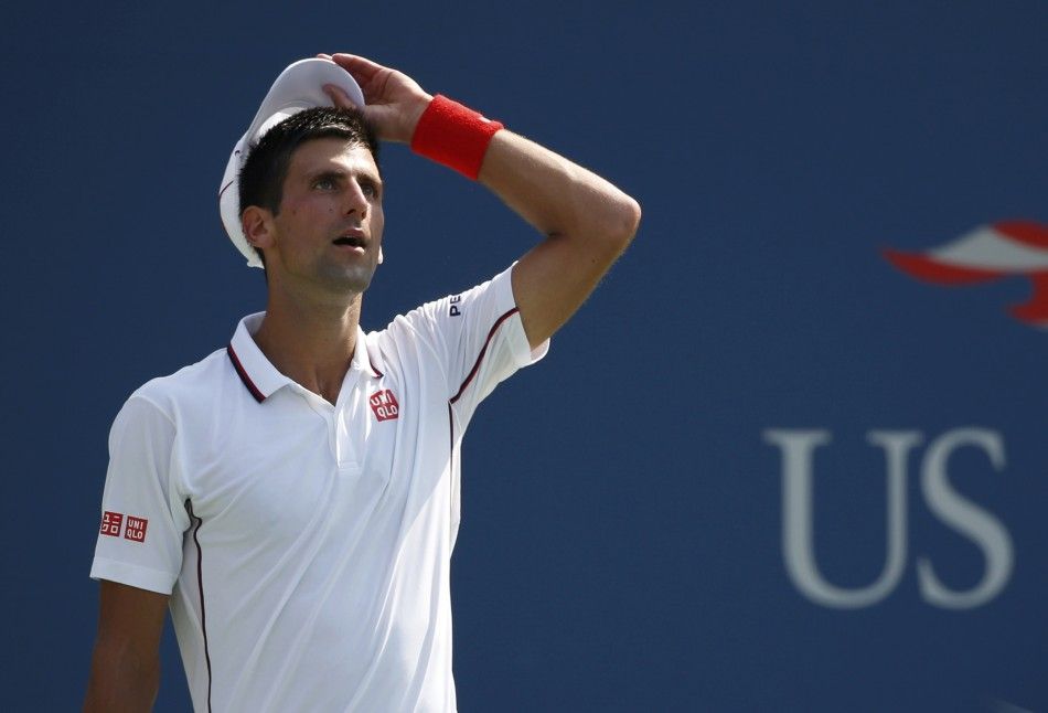 Novak Djokovic of Serbia reacts 