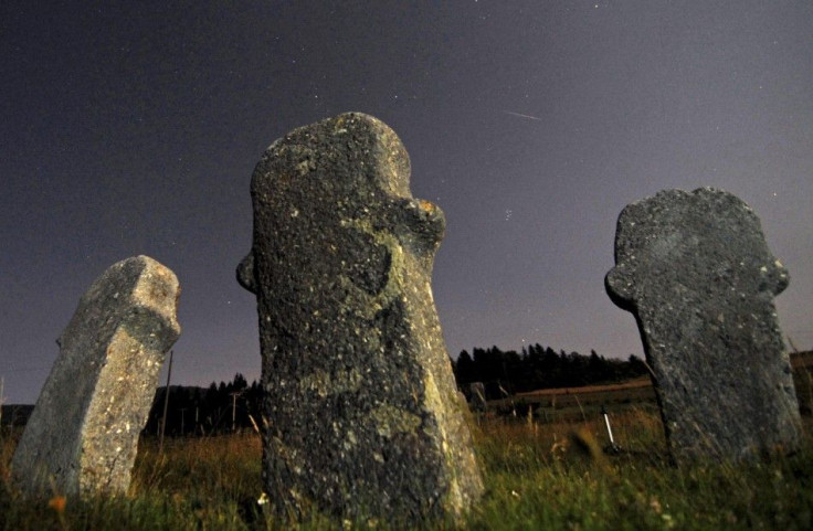 A meteor streaks over the sky during the Perseid meteor shower at the Maculje archaeological site near Novi Travnik August 12, 2014.