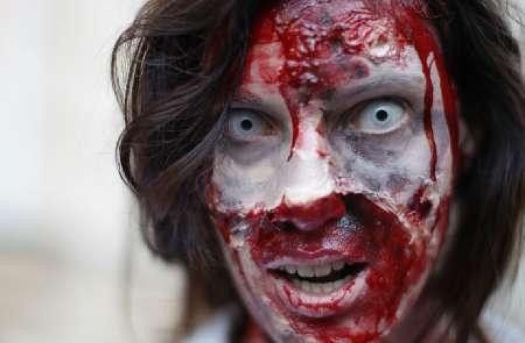 A woman, dressed as a zombie, takes part in a flashmob in Vienna