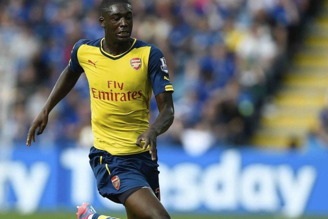 Arsenal&#039;s Yaya Sanogo runs with the ball during their English Premier League soccer match against Leicester City at the King Power Stadium in Leicester, northern England August 31, 2014.