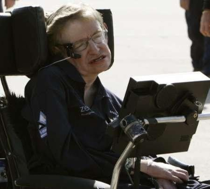 British physicist Stephen Hawking is all smiles after his flight at Kennedy Space Center in Cape Canaveral