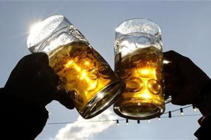 Visitors Toast each Other with Beer Glass