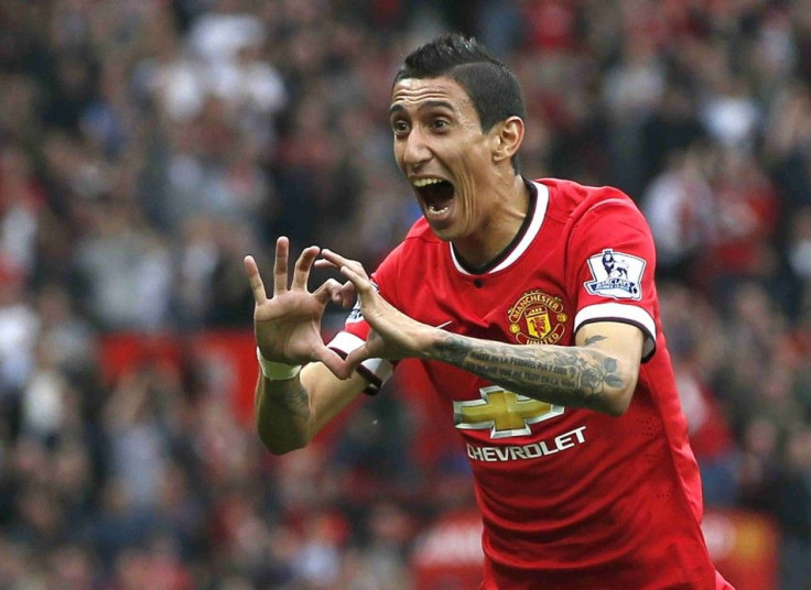 Manchester United&#039;s Angel Di Maria celebrates after scoring a goal against Queens Park Rangers during their English Premier League soccer match at Old Trafford in Manchester, northern England September 14, 2014.