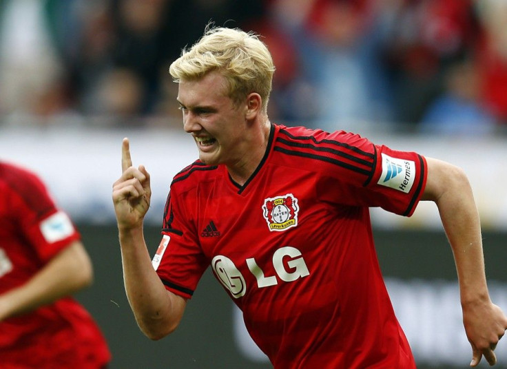 Bayer Leverkusen&#039;s Julian Brandt celebrates his goal against Hertha BSC Berlin during the German first division Bundesliga soccer match in Leverkusen August 30, 2014.