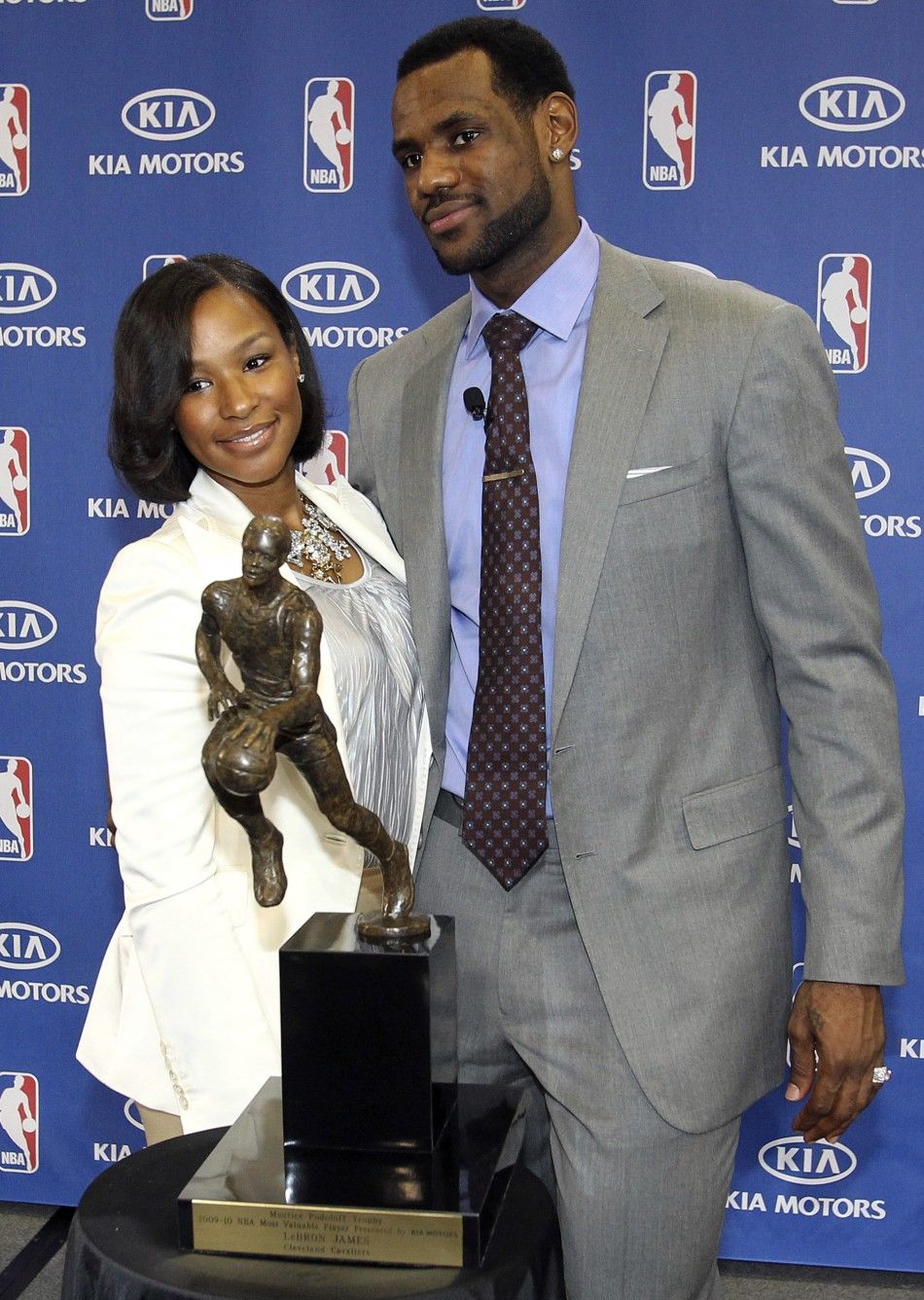 LeBron James R of the Cleveland Cavaliers poses with his girlfriend Savannah Brinson L 