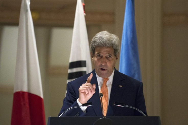 U.S. Secretary of State John Kerry speaks at an event on human rights