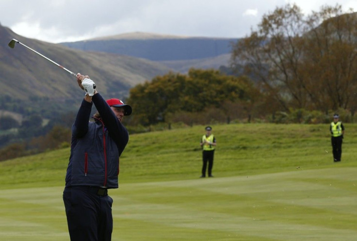 DATE IMPORTED:September 24, 2014U.S. Ryder Cup player Phil Mickelson watches his shot on the fifth hole during practice ahead of the 2014 Ryder Cup at Gleneagles in Scotland September 24, 2014.