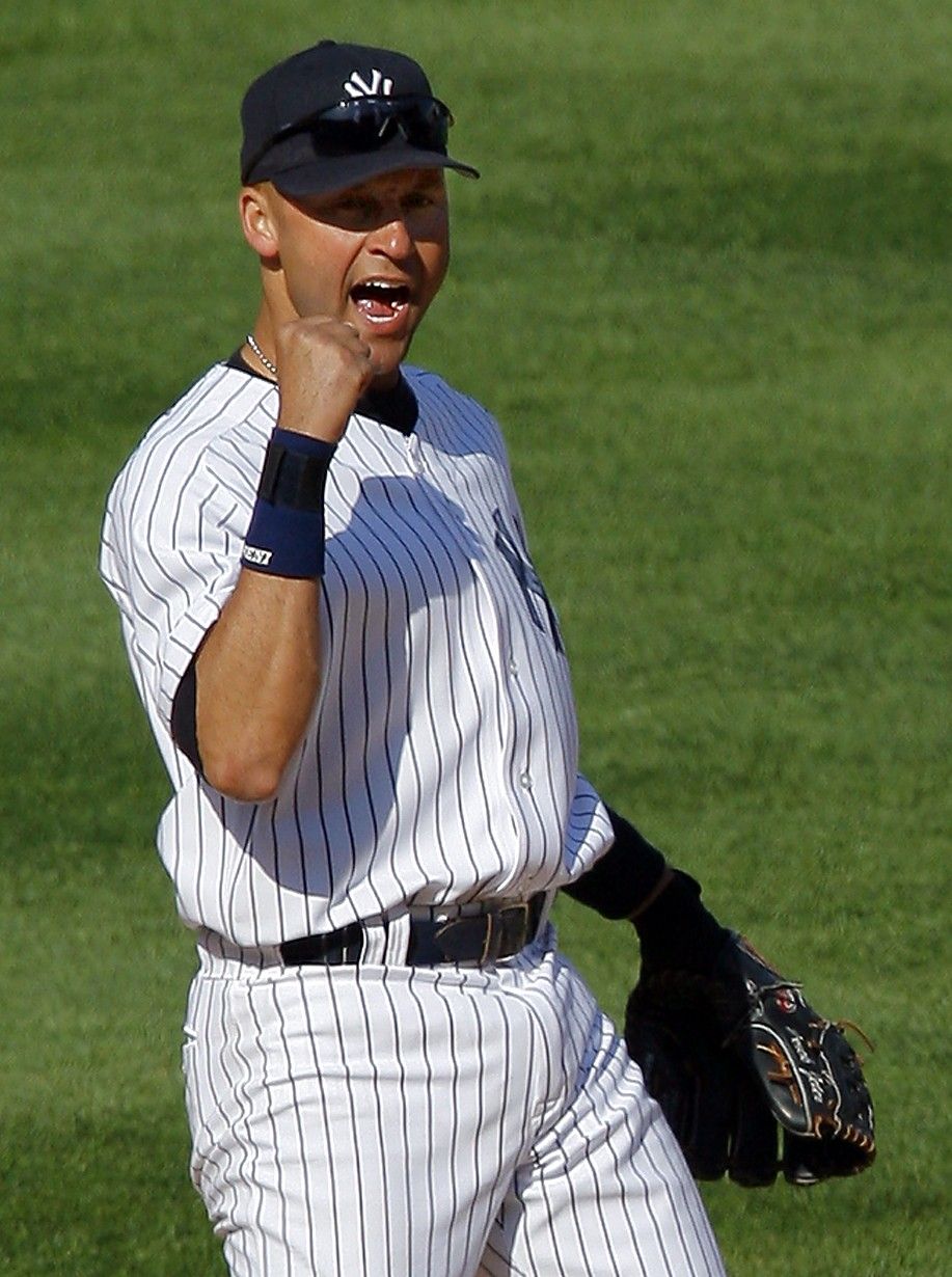 New York Yankees shortstop Derek Jeter reacts