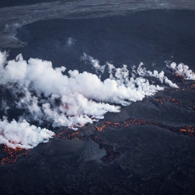 Picture shows magma along a 1-km-long fissure in a lava field north of the Vatnajokull glacier, which covers part of Bardarbunga volcano system, August 29, 2014. The eruption is at the tip of a magma dyke around 40 km from the main Bardarbunga crater and 