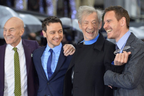 British actors Patrick Stewart (L-R), James McAvoy, Ian McKellen and Irish-German actor Michael Fassbender arrive for the British premiere of 'X-Men: Days of Future Past'
