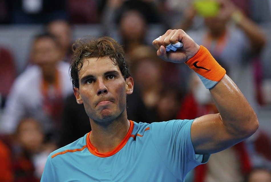 Rafael Nadal of Spain celebrates after winning a point during his mens singles match against Peter Gojowczyk of Germany at the China Open tennis tournament in Beijing October 2, 2014. REUTERSPetar Kujundzic