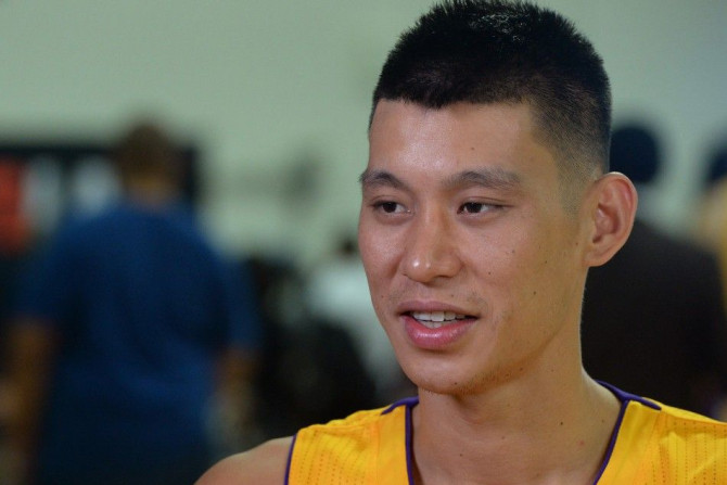 Sep 29, 2014; Los Angeles, CA, USA; Los Angeles Lakers guard Jeremy Lin (17) during media day at the team practice facility in El Segundo.