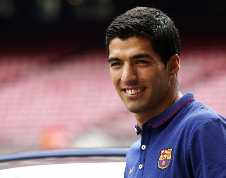 FC Barcelona&#039;s Luis Suarez smiles d