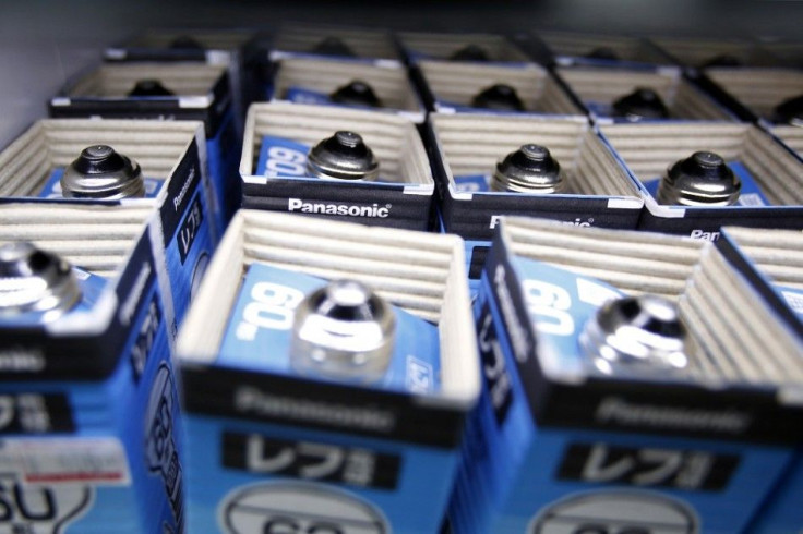 Panasonic Corp's electric light bulbs are on display at an electronics retail store in Tokyo July 31, 2014. Panasonic Corp posted an 18.1 percent rise in operating profit for the first quarter, beating analyst expectations, on growing demand for its autom