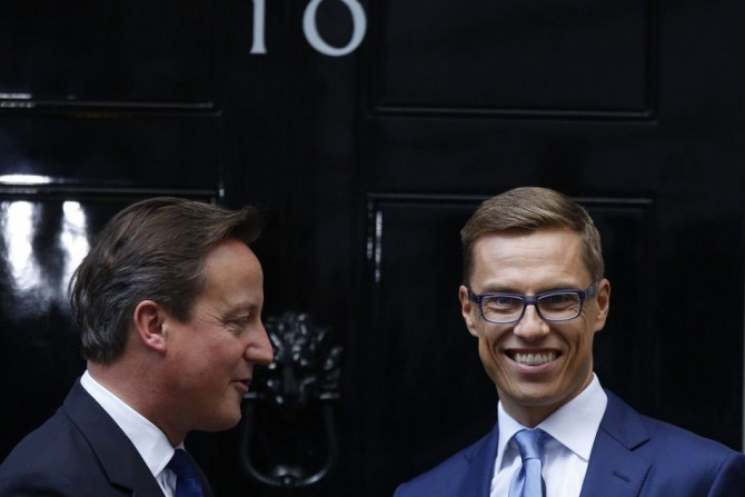 Britain's Prime Minister David Cameron (L) And Finland's Prime Minister Alexander Stubb 