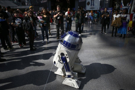 A Star Wars R2D2 is seen inside New York&#039;s Comic-Con convention