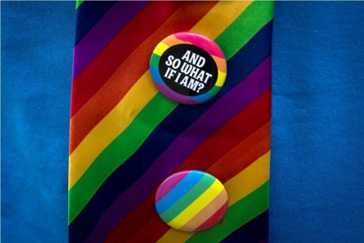 A participant wears a rainbow tie during the annual Pride March on Christopher Street in the Manhattan borough of New York