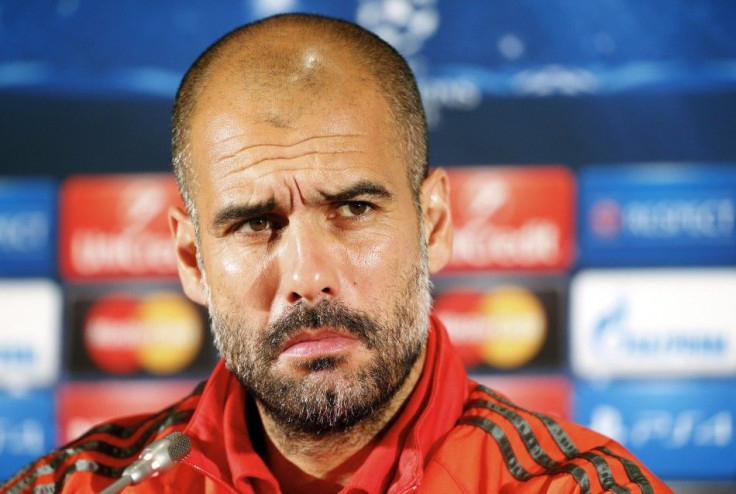 Bayern Munich&#039;s coach Pep Guardiola reacts during a news conference before their training session on the eve of their Champions League Group E match against CSKA Moscow in Moscow, September 29, 2014.