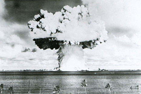 This U.S. Navy handout image shows Baker, the second of the two atomic bomb tests, in which a 63-kiloton warhead was exploded 90 feet under water as part of Operation Crossroads, conducted at Bikini Atoll in July 1946 to measure nuclear weapon effects on 