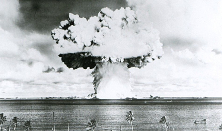 This U.S. Navy handout image shows Baker, the second of the two atomic bomb tests, in which a 63-kiloton warhead was exploded 90 feet under water as part of Operation Crossroads, conducted at Bikini Atoll in July 1946 to measure nuclear weapon effects on 