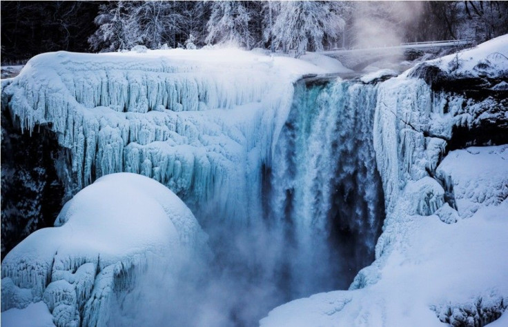 A partially frozen Niagara Falls is seen on the American side