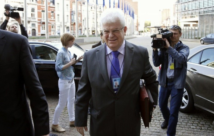 Russia's envoy to the European Union Vladimir Chizhov arrives for an EU-Russia-Ukraine trilateral energy meeting at the European Commission headquarters in Brussels June 11, 2014. Russia and Ukraine will resume efforts to resolve a gas pricing disput